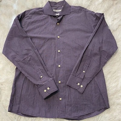 Burma Bibas Mens Size 16.5 34/35 Purple & Blue Plaid Long Sleeve Button Shirt - Image 1 of 4