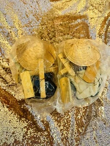 2 Vintage Puppets Mexican Folk Art Marionette Porcelain Face Witch, Cowboy, NOS - Picture 1 of 4