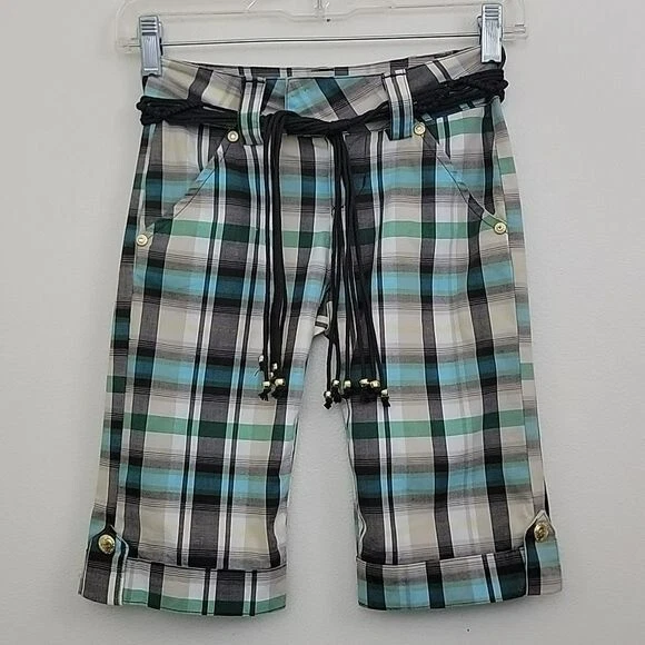 Candie's Blue, Brown, Tan, Green & White Plaid Bermuda Shorts Girls 8 - Image 1 of 4