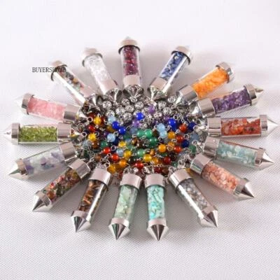 Colgante de piedra de color mezclado con péndulo botella de deseos de siete chakras de 20 piezas Foto 1 de 4