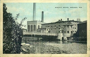 BASCULE BRIDGE, MENASHA, WISCONSIN, VINTAGE POSTCARD - Picture 1 of 2