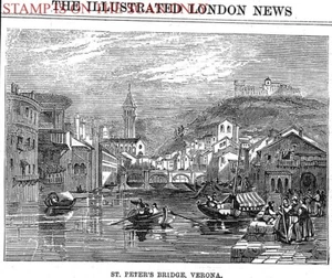 Verona, 'St. Petersbrücke : Kleiner antiker Originaldruck von 1859 701/115 - Bild 1 von 1