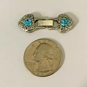 Doppel Herz Perlen Verschluss mit Swarovski Kristall Akzenten 1-3 Stränge - AQUA - Bild 1 von 5