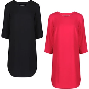 Detail Crepe Dress New Famous Store Womens Strap Back Tunic Top - Black or Pink - Picture 1 of 11