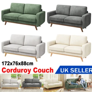 3 seater Corduroy Sofa Modern Jumbo Cord Sofa Couch Armchair With Wood Legs - Picture 1 of 43