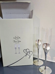 Pair of Lenox True Love Silver Plate Stemware Champagne Flutes Toasting Glasses - Picture 1 of 9