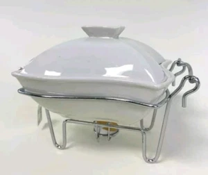 VTG Godinger Fine Porcelain Wavy Serving Dish With Aluminum Chafing Rack  - Picture 1 of 7