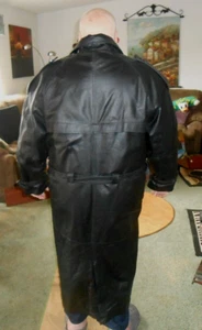 Phase 2 Vintage Herren Schwarz Leder Trenchcoat mit Reißverschluss Fleecefutter Herren XL - Bild 1 von 9