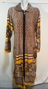 Women Velour Bath Robe 2X Yellow Beige Brown Zip Up Turkey Cotton New NWT - Picture 1 of 9