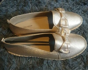 Heavenly Soles Espadrilles Ladies Metallic Gold Wide Fit Summer Shoe Size 9 EEE