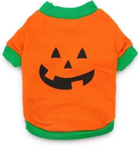 DroolingDog Pet Clothes Dog Halloween T-Shirt Pumpkin Head XS Dog Shirts Costume - Picture 1 of 6