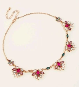 Stunning 'New Look' Gold multi colour jewel Necklace Bnwt NEW - Picture 1 of 5