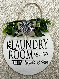Laundry Farmhouse Door Sign Hanger Wreath Round Plaque 12" NEW in Package - Picture 1 of 3