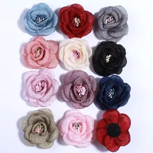 120PCS 5CM New Artificial Bling Burned Peony Flower For Hair Clips - Picture 1 of 10
