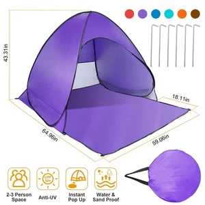 Tienda de Playa Pop Up Parasol Refugio Anti-UV Automático Impermeable Tienda Toldo para - Imagen 1 de 8