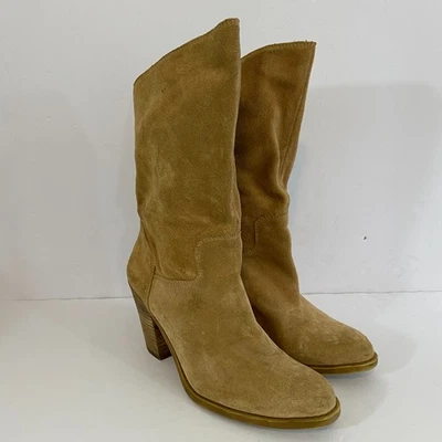 Lucky Brand Embrleigh Tan Suede Pull On Mid Calf Heeled Boots Womens 8 - Image 1 of 4