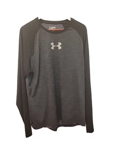 Under Armour Heat Gear 2XL Fitted Black Knit Top Long Sleeve Black Gray - Picture 1 of 7
