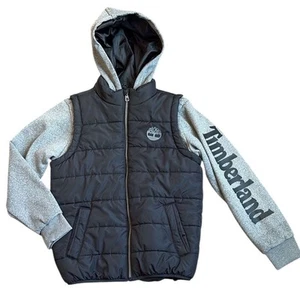 Timberland Hooded Puffer Jacket Boy’s L (14-16) Black & Gray Coat - Picture 1 of 9
