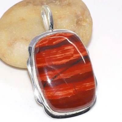 Enorme colgante hecho a mano de jaspe rojo enchapado en plata 925 acabado fino 1,8" GW Foto 1 de 3