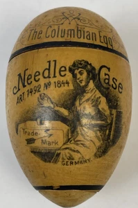 Estuche de agujas de huevo colombiano vintage dama victoriana costura madera Alemania 1492 raro - Imagen 1 de 9