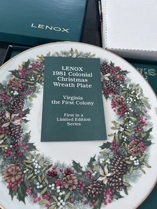 Lenox Colonial Christmas Wreath Plates 1981 & 1982 1st & 2nd in Series w/ Boxes - Picture 1 of 21