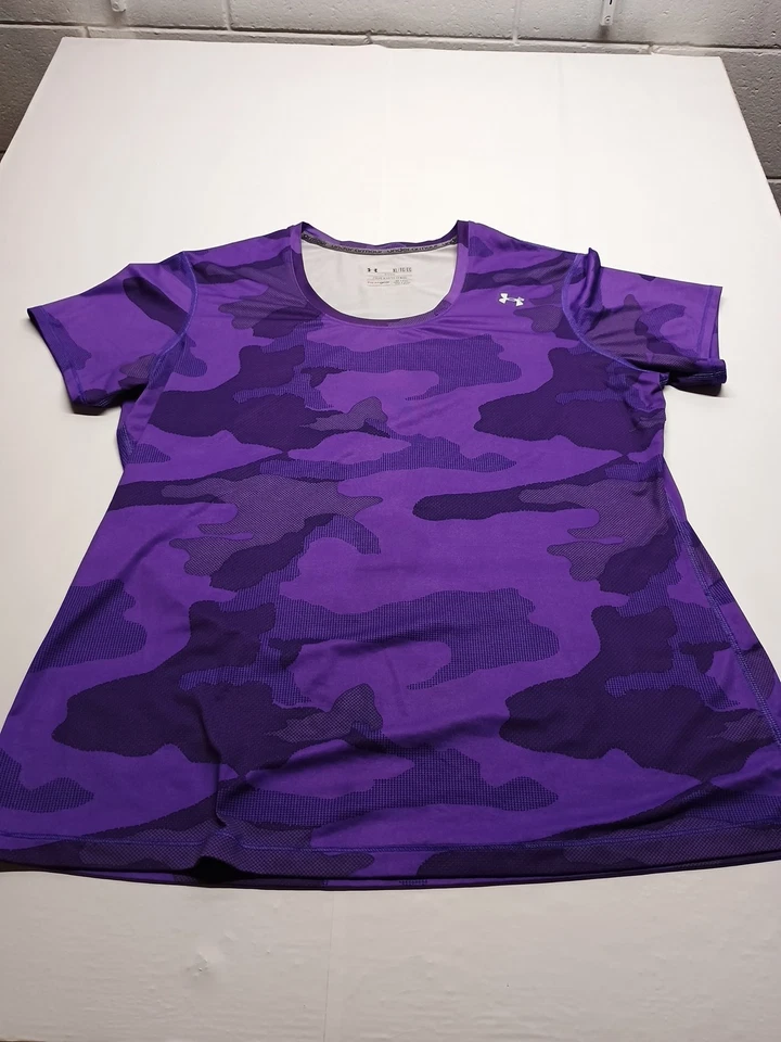 Womens Fitted XL Under Armour Purple Camo Short Sleeve T Shirt - Image 1 of 4