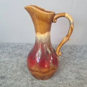 Mid Century Modern Drip Glaze Gloss Vase Jug Red, Brown & Cream Japan 25cm - Picture 1 of 11