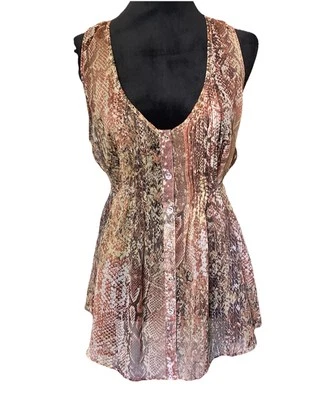 Camiseta sin mangas American Rag Cie 1984 piel de serpiente chifón palangre pintuck para mujer XL Foto 1 de 4