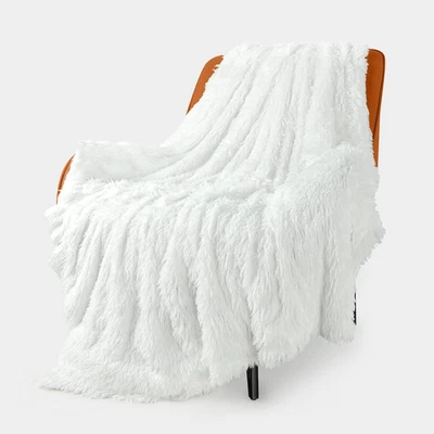 Extra Soft Fuzzy Faux Fur Throw Blanket 50"X60", Reversible Lightweight Fluffy C - Image 1 of 4