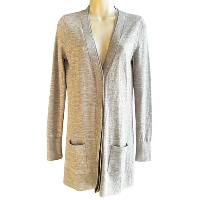 Hologen Merino Wool Cardigan Sweater Pockets Button Gray Small Classic Lagenlook - Image 1 of 4