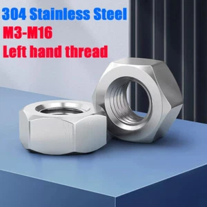 Left Hand Thread Hexagon Full Nuts A2 Stainless Steel M4 M5 M6 M8 M10 M12 - M20 - Picture 1 of 27