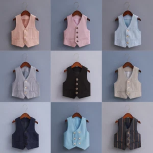 New Baby Kid England Style Vest Boys Casual Birthday Sleeveless Jacket Waistcoat - Picture 1 of 22
