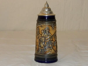 VINTAGE GERMAN HAND PAINTED BEER STEINWITH LID 10 1/2" - Picture 1 of 5