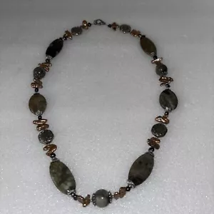 LABRADORITE and JASPER STONE 27 INCH SILVER NECKLACE - Picture 1 of 4