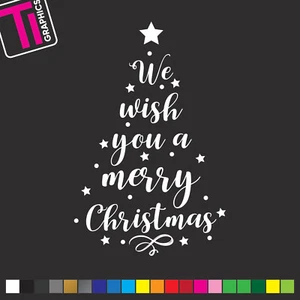 MERRY CHRISTMAS TREE WINDOW WALL STICKER, Merry Christmas shop window decor sign - Picture 1 of 2