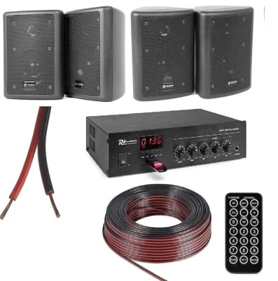 KIT AUDIO 100 WATT FILODIFFUSIONE BLUETOOTH+USB+RADIO FM+TELEC.+ 4 CASSE  NERE - Immagine 1 di 4