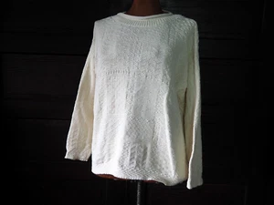 VTG 70s 80s Ivory Knit Pullover 100% Cotton Geometric Sweater USA Made Sz M - Picture 1 of 7