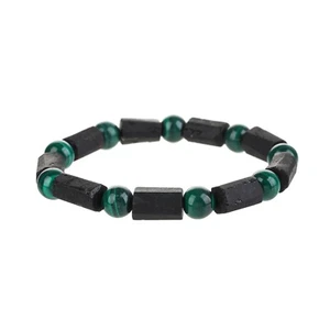 Handmade Black Tourmaline Bracelet with Malachite Beads, Men's Women's Jewelry - Picture 1 of 3