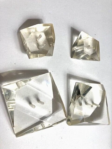 4 RARE vintage Lg & Med CLEAR LUCITE geometric 12 & 13 sided BUTTONS estate sale Cover