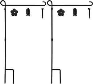 2PC Garden Flag Holder Stand, Weather-Proof Yard Flag Pole Black Metal Powder-Co - Picture 1 of 7