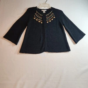 WD NY Womens Black Sweater Medium Long Sleeve Top Button with Colorful Beads NWT - Picture 1 of 20