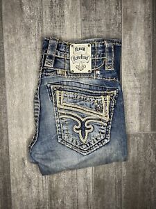 Rock Revival Zed Jeans Mens 28x28 Blue Denim Low Rise Boot Cut Medium Wash Zip