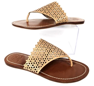 Tory Burch Roselle Daisy Tan Perforated Thong Flat Sandals Women's Size 8M - Picture 1 of 10