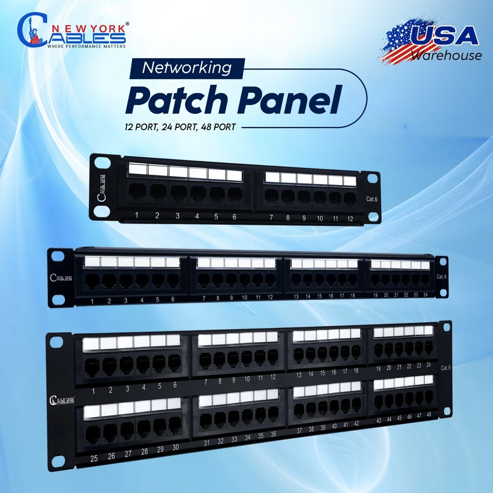 Patch Panel UTP 12/24/48 Port CAT6/5 RJ45 110 Network Surface Wall Mount Bracket - Image 1 of 1