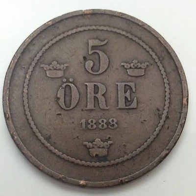 1888 Sweden 5 Ore KM# 736 Circulated Coin Brodrafolkens Val D153 - Image 1 of 4