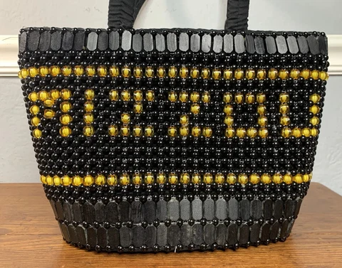 Handmade University of Missouri Mizzou Beaded Black Gold Purse Shoulder Bag Cover