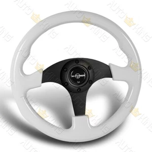 W-POWER 330MM WHITE WOOD GRAIN 6-HOLE MATT BLACK SPOKE 13" STEERING WHEEL - Picture 1 of 5