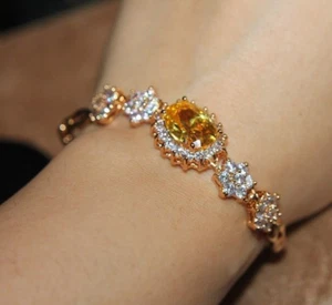 "Pulsera Topacio Cz plata placa oro joyería elegante cóctel noche diseño 7,5" - Imagen 1 de 22