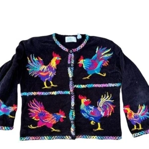 Design Options Philip Jane Gordon Cardigan Rainbow Rooster Wearable Art Sz Large - Picture 1 of 13