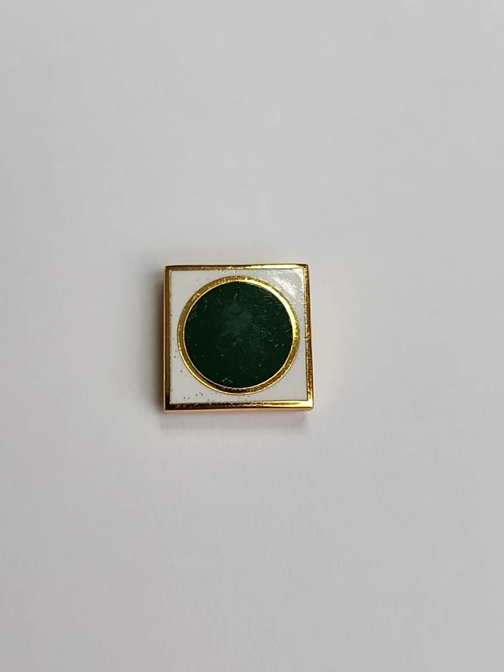 Green Circle in a White Square Tie Tack with Chain & Bar - Image 1 of 4